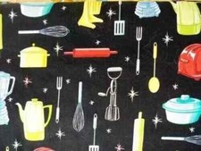 retro kitchen utensils appliances fun fabric 13 x 10 inch 1pc