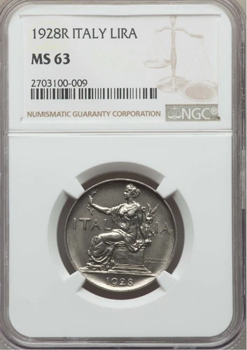 1928 R Italy 1 Lira, NGC MS 63