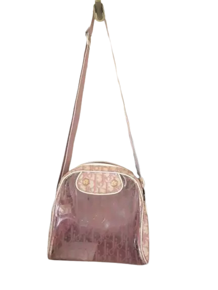 Sac bandoulière trotteur Christian Dior rose blanc coton cuir PVC 21 x 22 x 8 cm