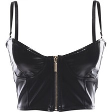 Sexy Women's PU Leather Crop Tops Zip Short Vest Tank Spaghetti Strap Club Dance