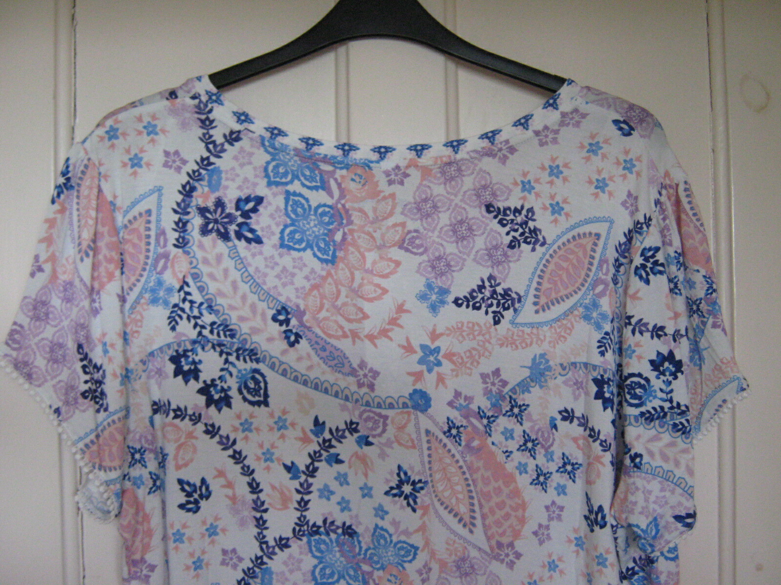 LADIES WOMENS LOUNGE & SLEEP DEBENHAMS FOLK PRINT SHORT SLEEVE PJ TOP