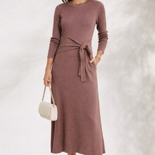 Evereve Alfie Ribbed Wrap Midi Dress, Back Slit, Minimal Quiet Luxury, NWOT, XS