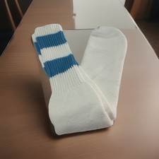 VTG Socks 21 Tube White Blue Stripe Orlon Acrylic Blend 80's 90's USA Made.