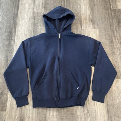 Vintage 90s Russell Athletic Full Zip Up Hoodie Navy Blue Mens