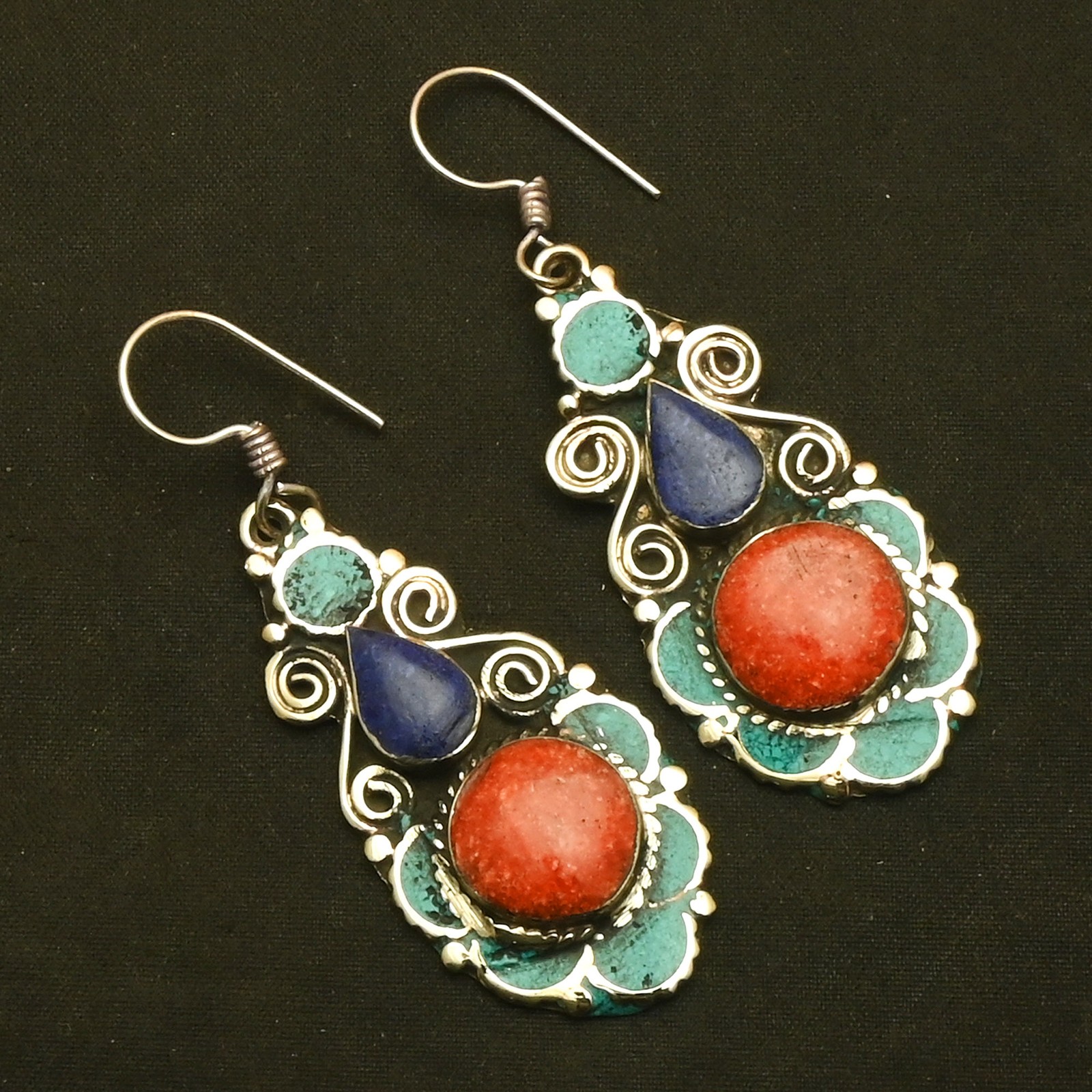 Turquoise Coral Gemstone Drop Dangle Tibetan Earrings Jewelry Gift 2.2