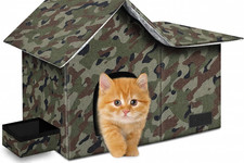 Outdoor Cat Houses Feral Kitty Dogs Shelter Tent Waterproof House with Curtain L