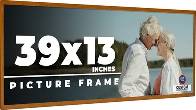 39x13 Honey Brown Real Wood Picture Frame Width 0.75 inches | Interior Frame Dep