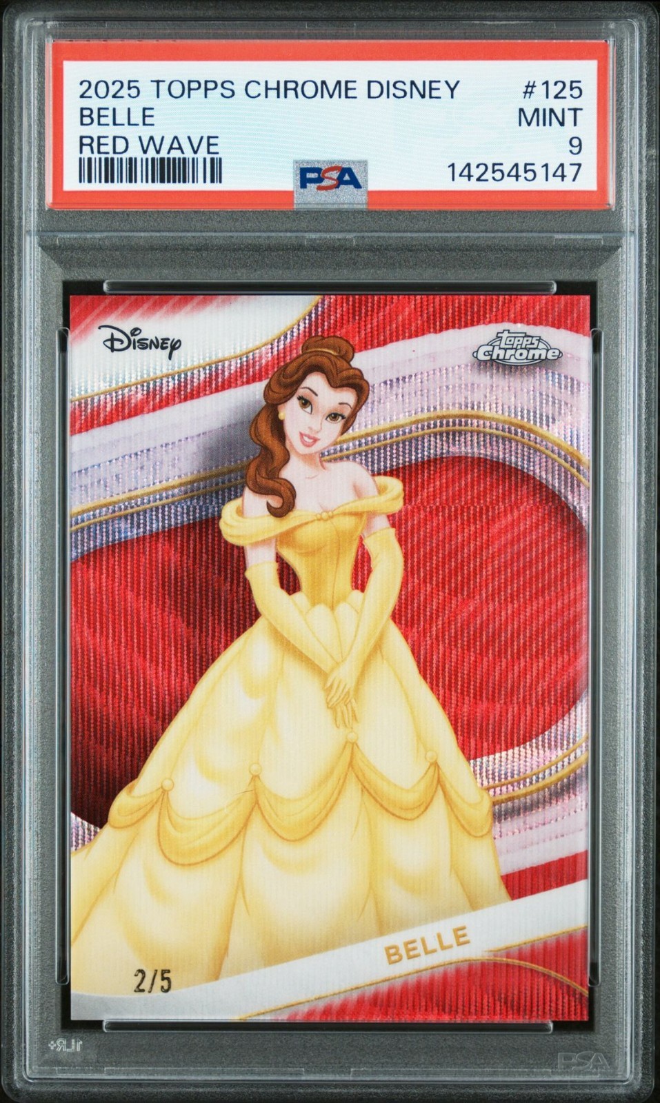 2025 Topps Chrome Disney Belle Red Wave Refractor /5 #125 PSA 9 MINT