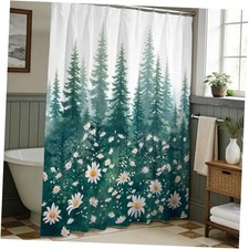 Green Nature Forest Shower Curtain, Spring White Daisy Floral Shower Curtain