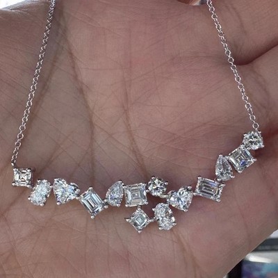 2.50 Ctw Heart Cut Moissanite Multi Shape Bar Pendant 14K White Gold Plated