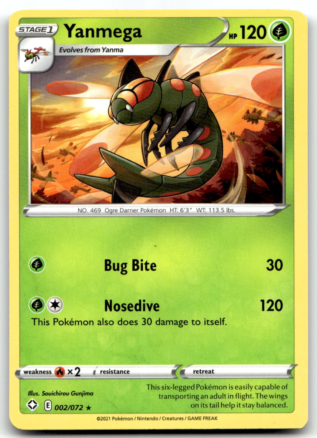 Yanmega 002/072 Shining Fates Rare Normal Pokemon TCG LP