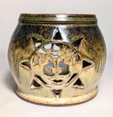 Jeffcoat Studio Pottery Votive Candle Holder Drip Glaze Sun Moon Stars 2010 EUC