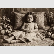 Girl Little Child Photo Print Post Mortem Child In Bed Flowers Victorian