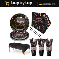 Partygeschirr Einweg Set 121 Teile Schwarz Rotgold Teller Becher Servietten
