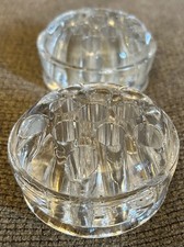 2 Vintage Clear Glass Flower Frogs Some Chips 11 holes
