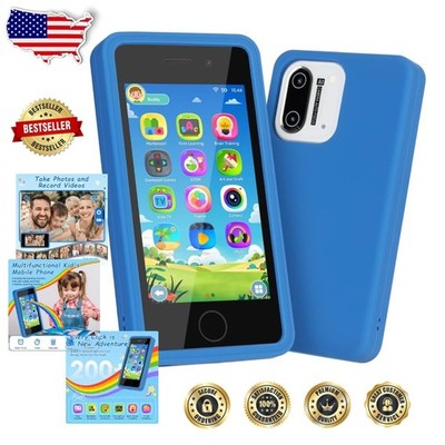 Blue Toddler Toy Phone 3.97'' Screen 200+ Fun Games Dual Camera Learning Apps