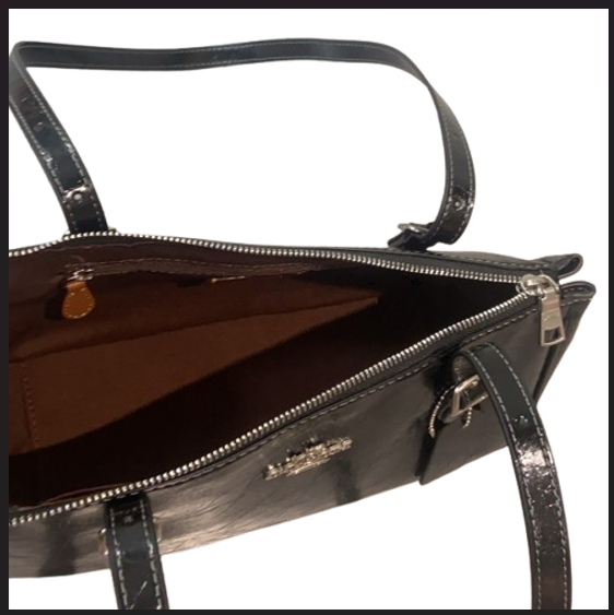 COACH CBJ05 Asher Shoulder Bag Black SVBK Shiny Crinkle Leather