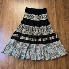 Vintage Y2K 90s Tiered Maxi Skirt Small Black Layered Boho Whimsigoth Festival