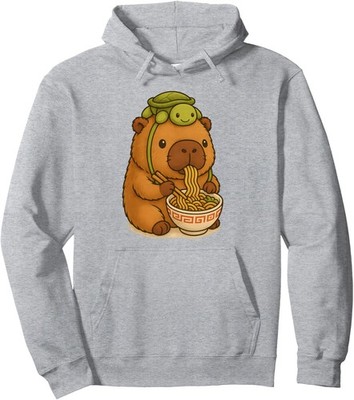 Capybara Anime Ramen Eat Turtle Funny Graphic Kawaii Unisex Hooded Sweatshirt