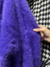 Angora Wool Sweater Cardigan Blended Fluffy Fuzzy Super Soft Chunky Knit Purple