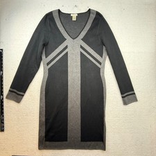 MAX STUDIO Black Grey  V Neck Long Sleeve Sweater Dress XL office siren cozy