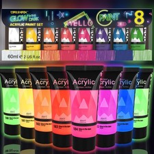 Glow in the Dark Acrylic Paint, 8 Colors x 2 Fl Oz / 60ml Neon UV Black Light...
