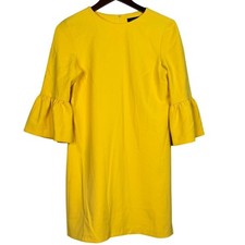 Zara Vibrant Frill Bell Sleeves Relaxed Fit Shift Mini Dress Back ZipUp S Yellow