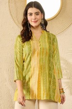 Indian Women BEAUTIFUL Green Rayon Floral Printed Top Tunic Kurta Kurti Dress