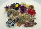 Vintage Anne Klein Weiss Floral Brooch Pin Costume Jewelry Lot of 14 Enamel