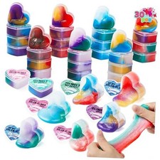 30 PCS Valentines Day Slime Hearts for Kids Valentine Classroom Galaxy