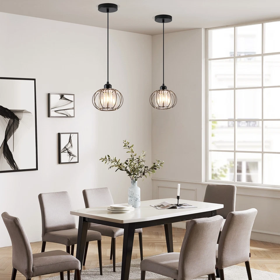 Juego de 4 Luces Colgantes de Cristal Negro, Lámparas de Techo Ajustables para Comedor Foto 3 de 4