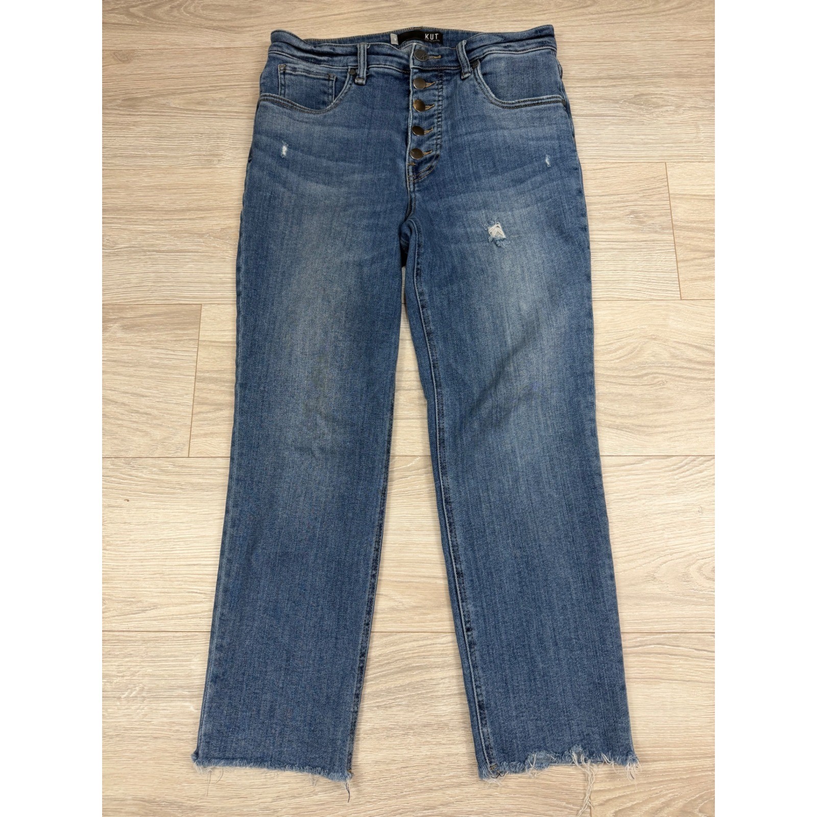 KUT from the Kloth Rachael Fab Ab Mom Jeans High Rise Button Fly Blue Size 8