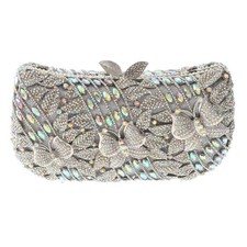 Silver Tone Metal AB Rhinestone Crystal Clutch Evening Bag HB6075-SAB
