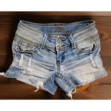 Almost Famous Distressed shortie booty Cut Off Jean Short Shorts Size 1 fray hem