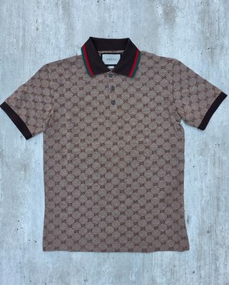 GUCCI Polo Shirt Mens Brown Size Small Regular Cotton Short Sleeve