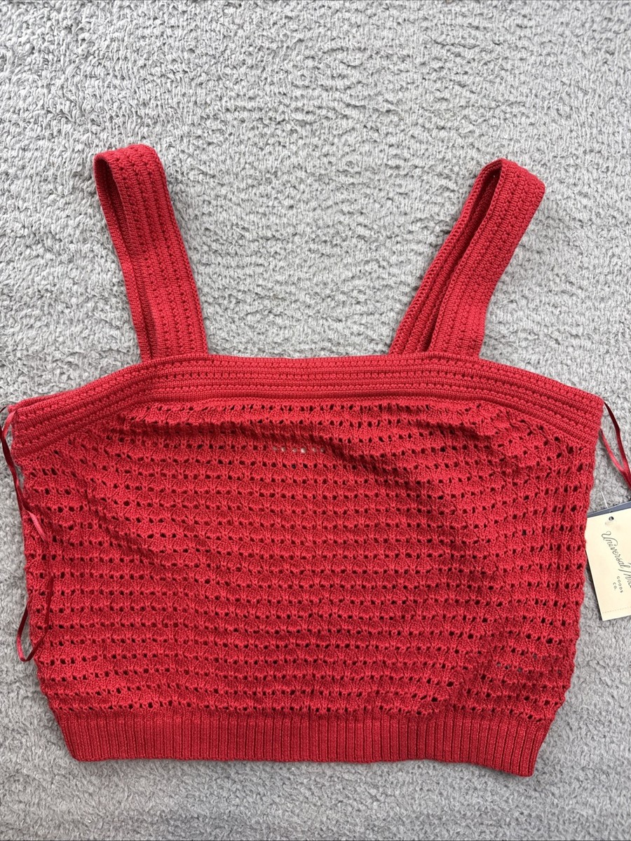 Universal Thread Tank Top Womens Large Red Open Knit Crochet