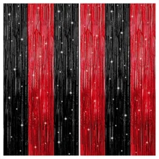 KatchOn Red and Black Fringe Curtain - 6.4x8 Ft Pack of 2 | 