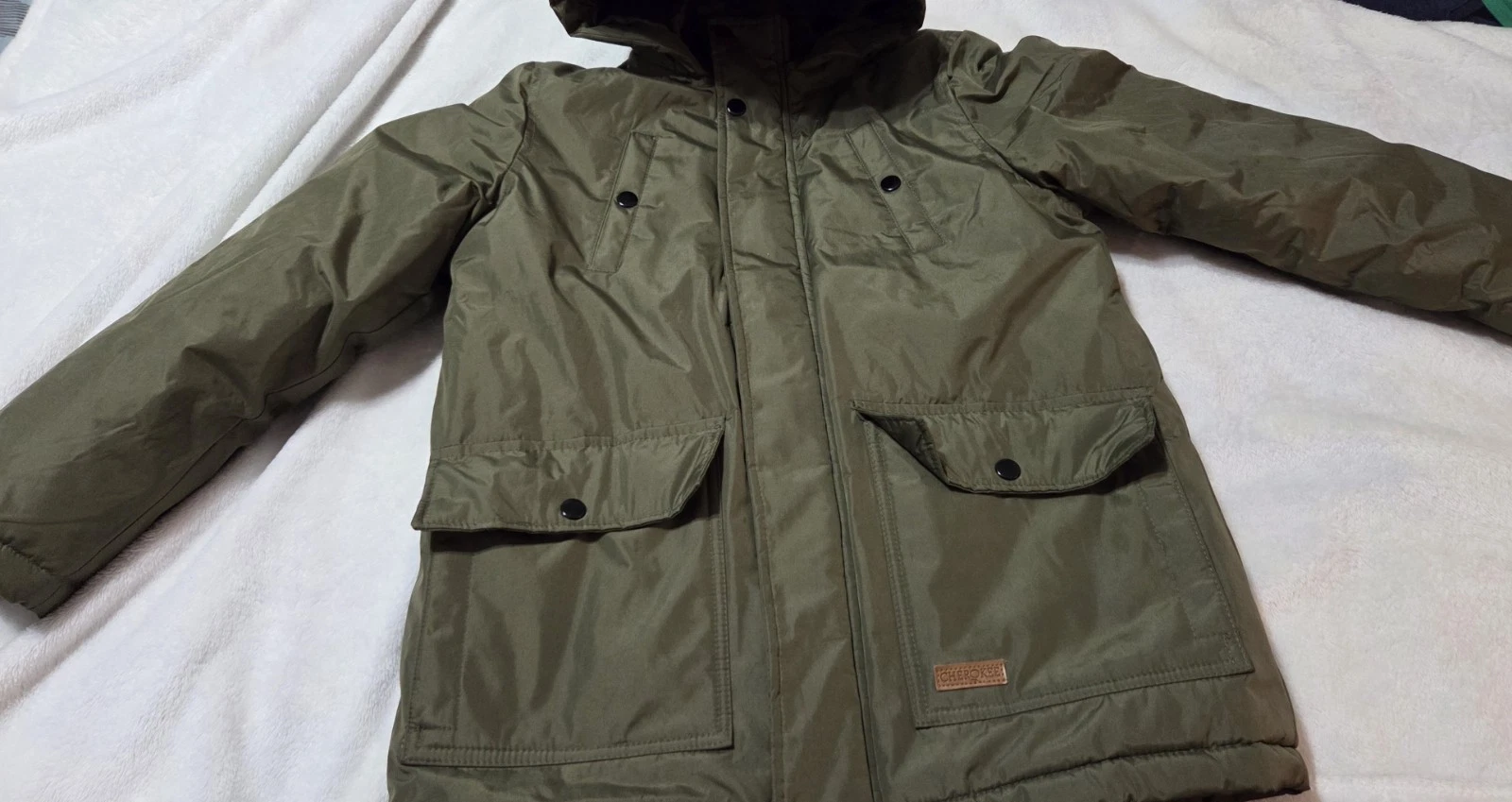 Cherokee 10/12 Boy's Olive Green Waterproof Winter Coat Outdoor Parka Hooded