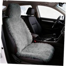 1Pc Fluffy Sheepskin Car Seat Cover Warm Breathable, Wool Car Seat Dark Grey