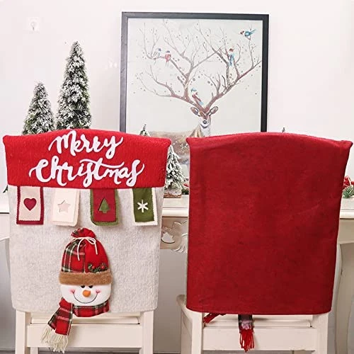 Christmas Chair Back Covers Set of 6, 3D Cute Santa Claus Snowman Reindeer - Image 4 of 4