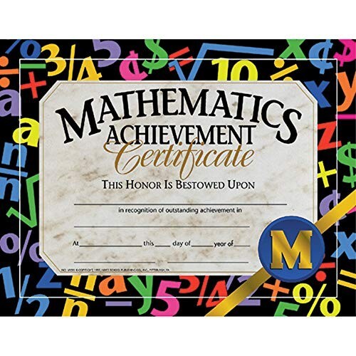 Hayes Mathematic Achievement Certificate, 8.5" x 11", Pack of 30 - Picture 1 of 1