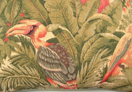 Tropical Birds In Green Foliage, Flowers, Assorted Birds, Tapestry Pillow New - Picture 8 of 9