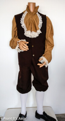 Colonial 18th Century Patriot Costume Pc Br Knickers Vest Shirt W/ Jabot  Lg