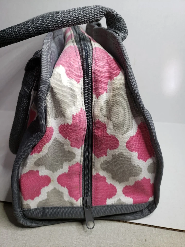 Fit & Fresh  insulated lunch Tote bag Geometric Pink Gray Double Handle - Image 4 of 4