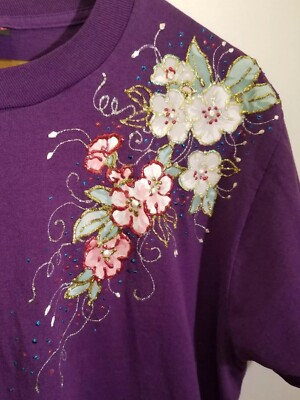 Vintage 80s/90s Handpainted Puffy Paint Floral Purple Short