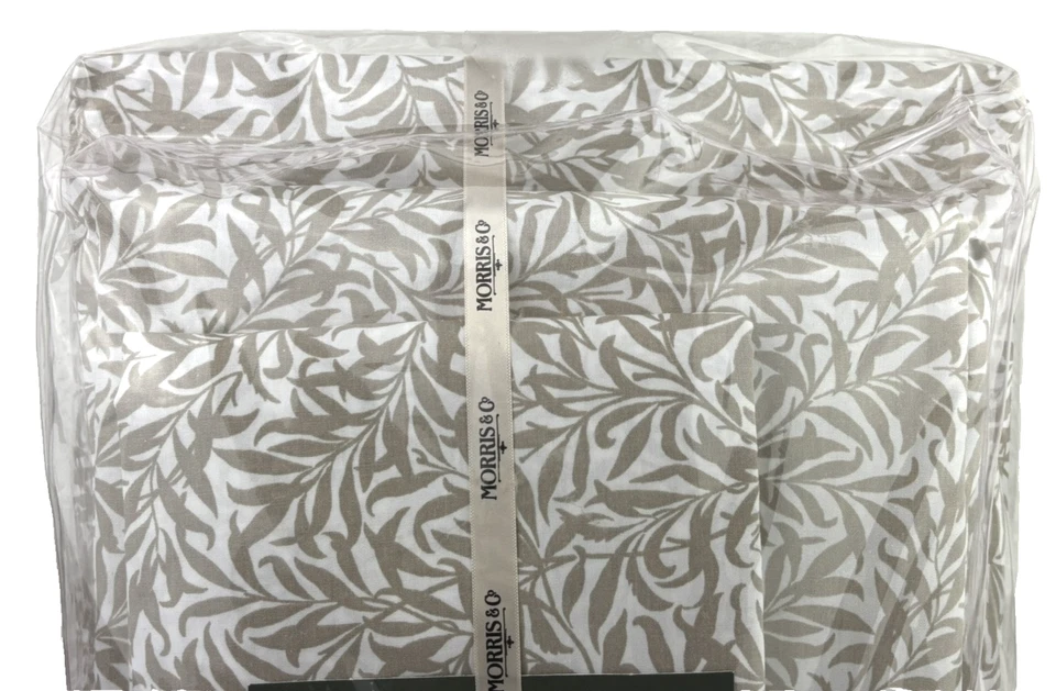 William Morris & Company KING Sheet Set Willow Bough Leaves Light Brown Cotton - Image 3 of 4