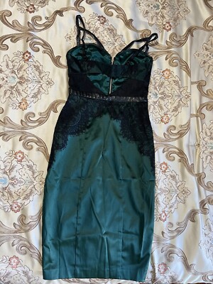 bebe green satin dress Bebe Satin Cowl Neck Wrap Dress Forest Green