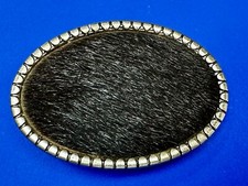 Black Faux Cowhide on Vintage Metal Oval Cowgirls Cowboys Belt Buckle