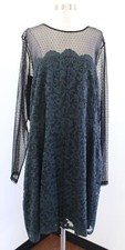 NWT Asos Curve Black Green Floral Lace Polka Dot Mesh Dress Size 22 Cocktail