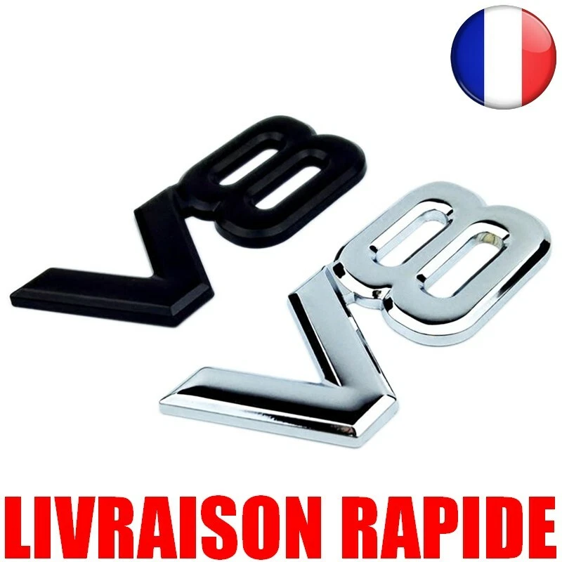 LOGO V8 Auto Métal 3D Moteur Arrière Voiture Chrome V8 Emblème Autocollant Aile - Photo 1/4